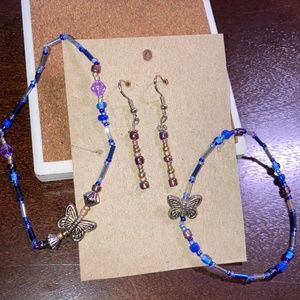 Beaded Butterfly Bracelet & Beaded Dangle Earrings Set. Hand Crafted